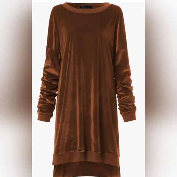 Woman's Long Sleeve Tunic Dress Oversized Velvet Casual Pullover Loose Fit - Picture 2 of 11